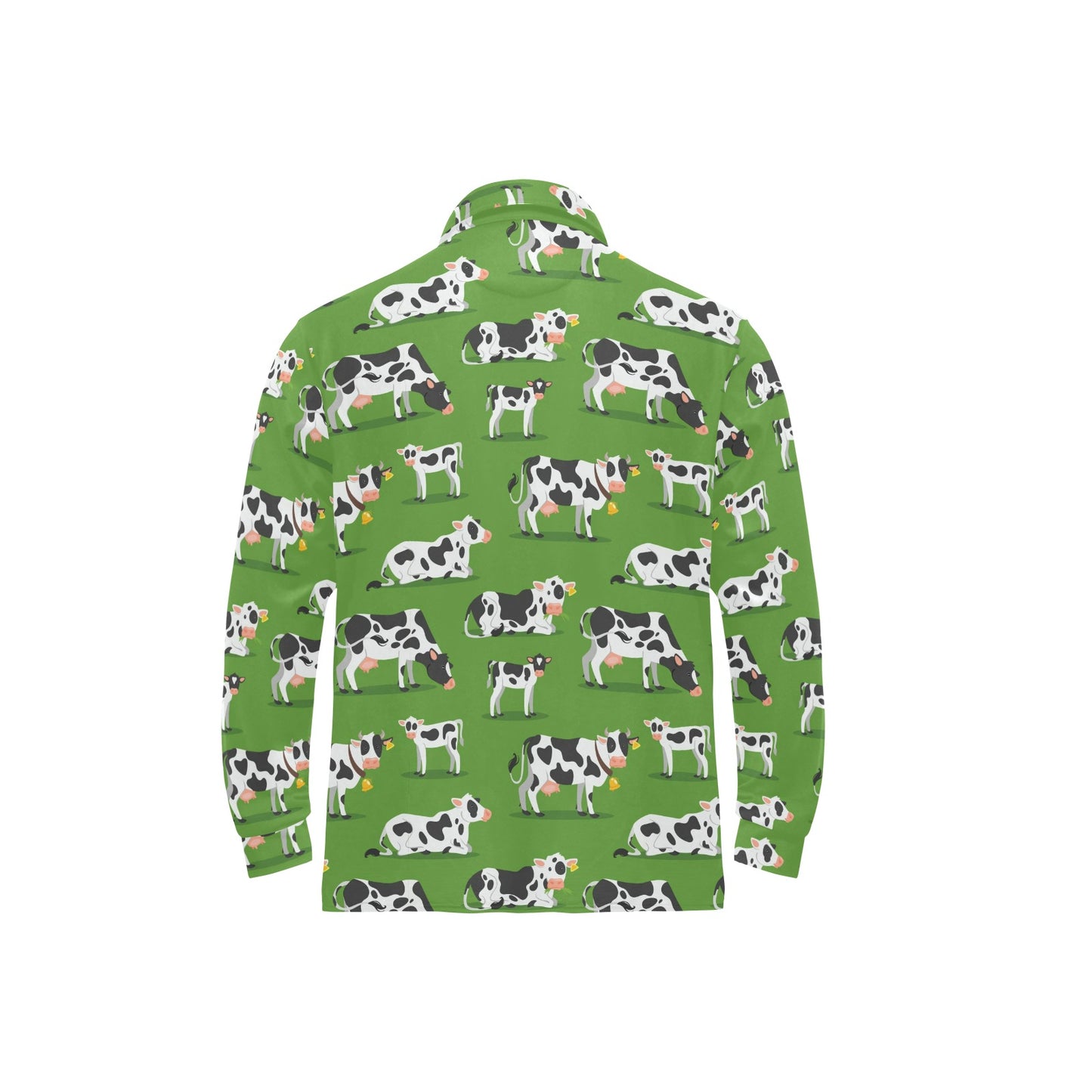 Cow Happy Print Pattern Long Sleeve Polo Shirt For Men's