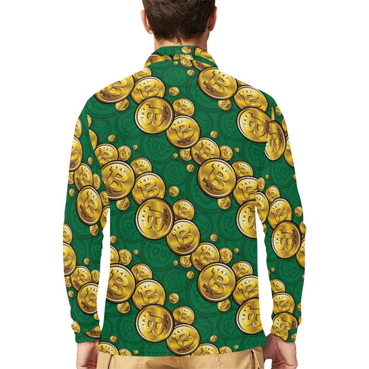 Bitcoin Pattern Print Design DO02 Long Sleeve Polo Shirt For Men's