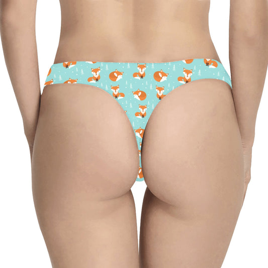 Fox Design Snow Print Pattern Women's Thongs