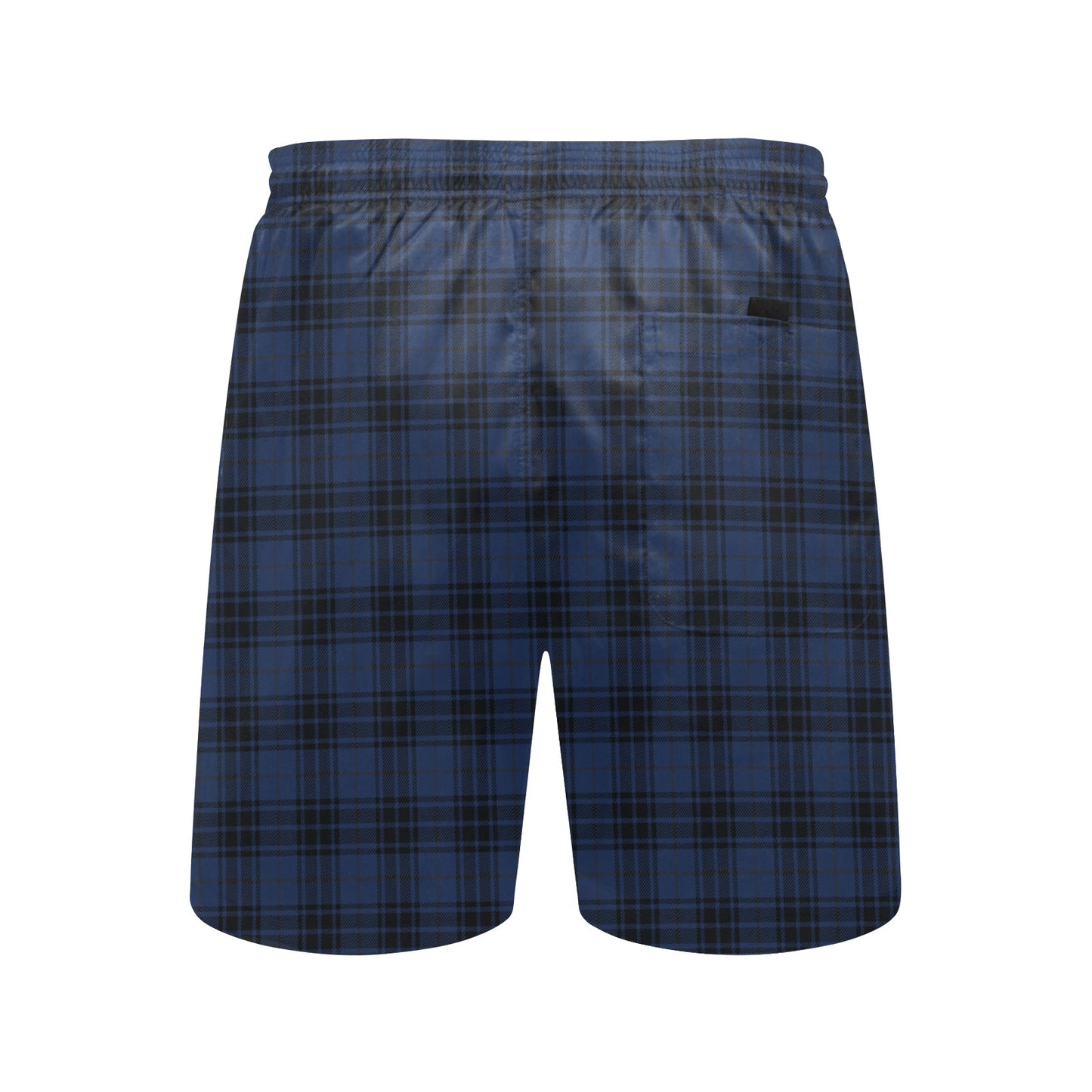Navy Blue Tartan Plaid Pattern Men's Swim Trunks Beach Shorts