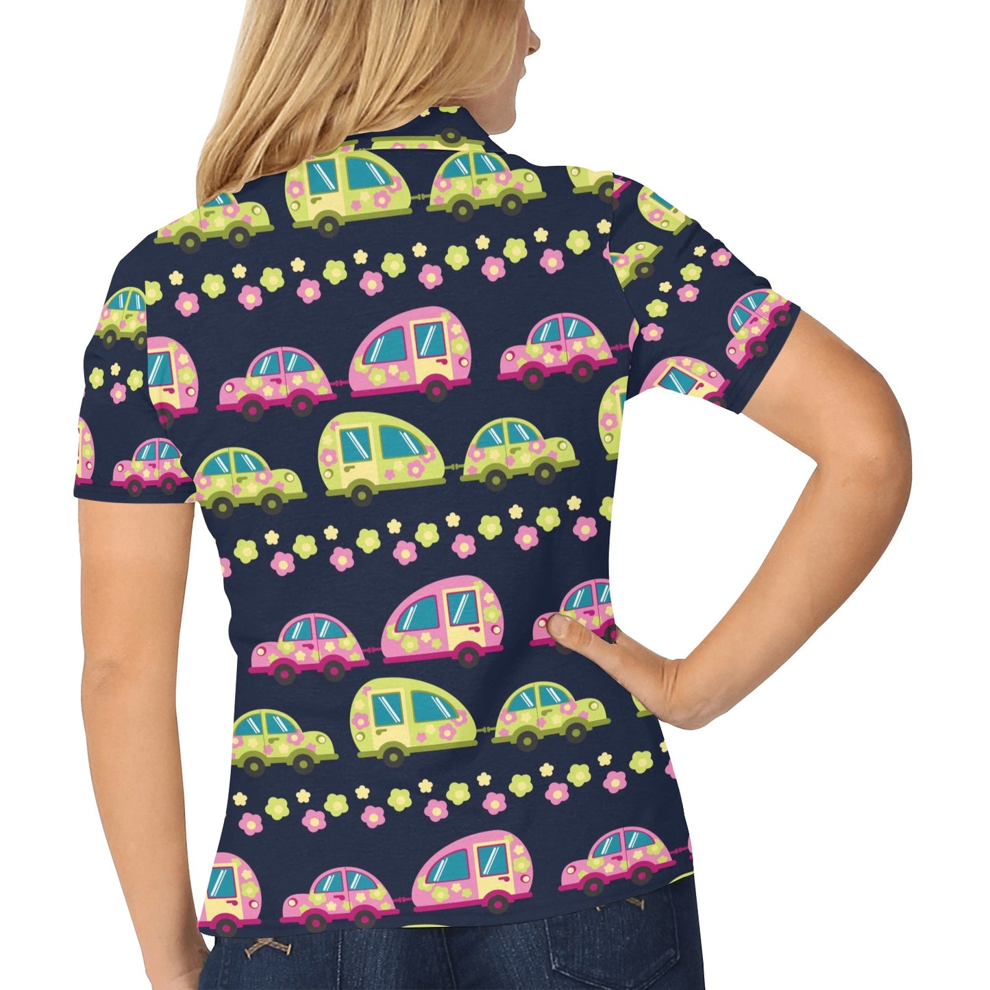 Camper Cute Camping Design No 3 Print Women's Polo Shirt