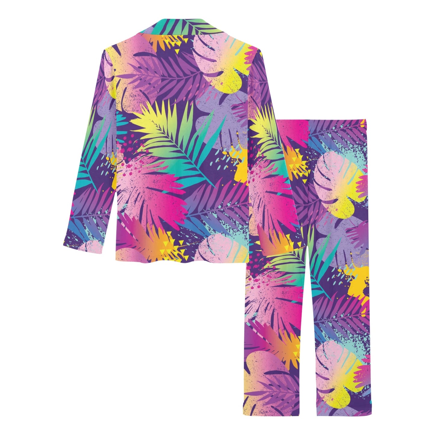 Palm Leaf Pattern Print Design A04 Women's Long Pajama Set