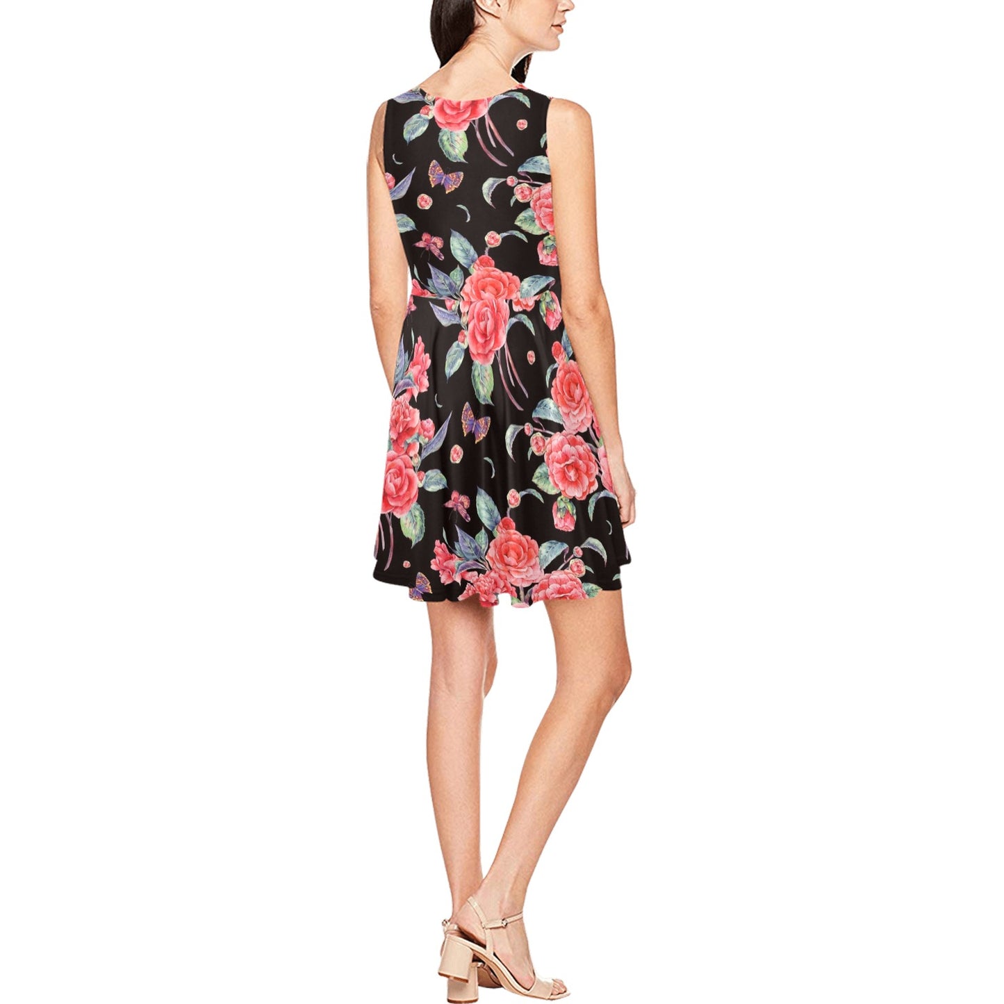 Camellia Pattern Print Design CM03 Sleeveless Dress