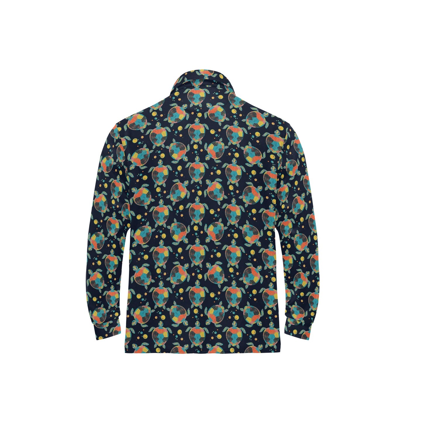 Sea Turtle Colorful with bubble Print Long Sleeve Polo Shirt For Men's