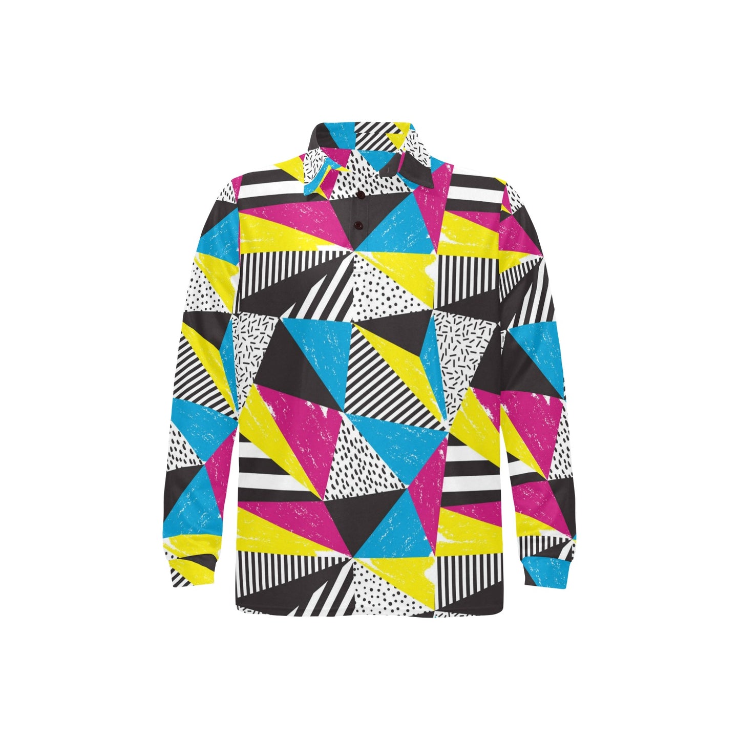 80s Pattern Print Design 2 Long Sleeve Polo Shirt For Men's