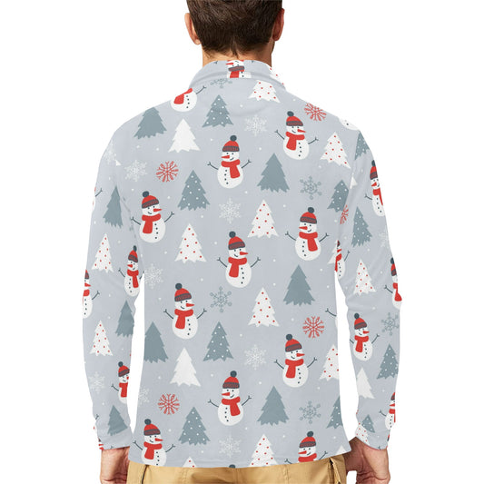 Snowman Print Design LKS302 Long Sleeve Polo Shirt For Men's