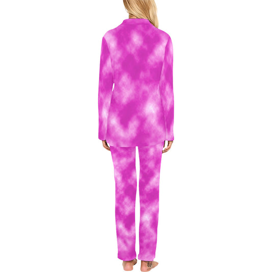 Tie Dye Pink Design Print Women's Long Pajama Set