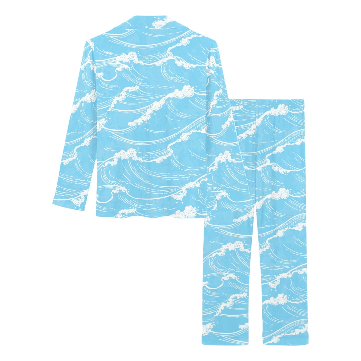 Ocean Wave Pattern Print Design A01 Women's Long Pajama Set