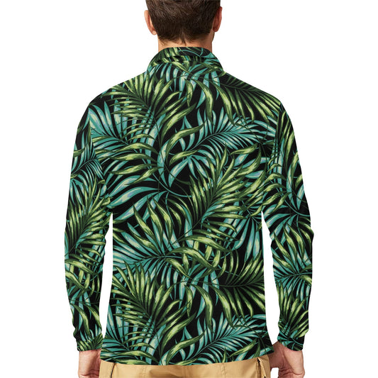 Tropical Flower Pattern Print Design TF08 Long Sleeve Polo Shirt For Men's