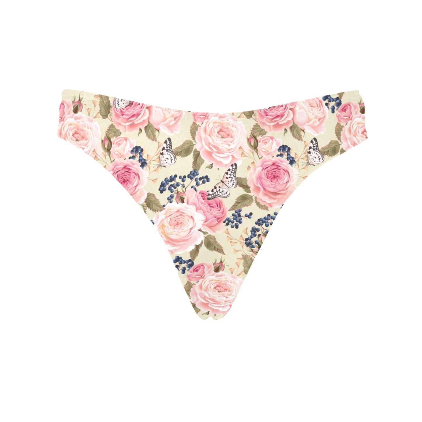 Floral Pink Butterfly Print Women's Thongs