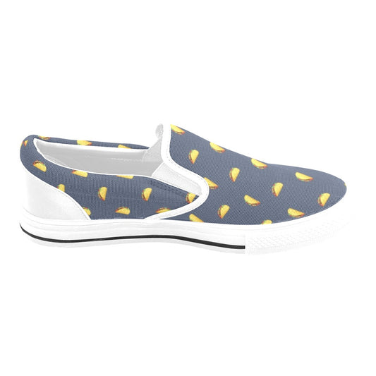 Taco Print Design LKS305 White Slip Ons Canvas Women's Shoes