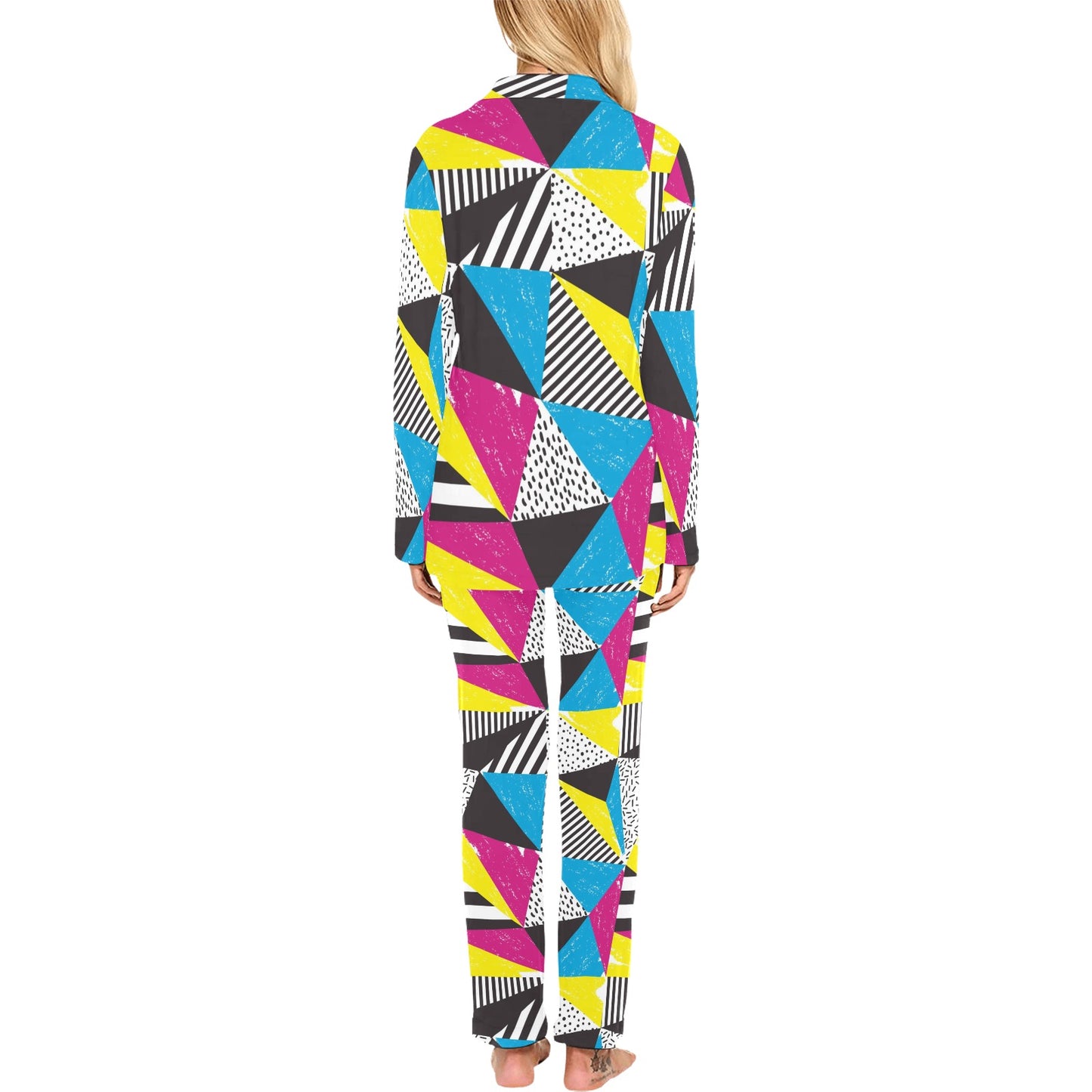 80s Pattern Print Design 2 Women's Long Pajama Set