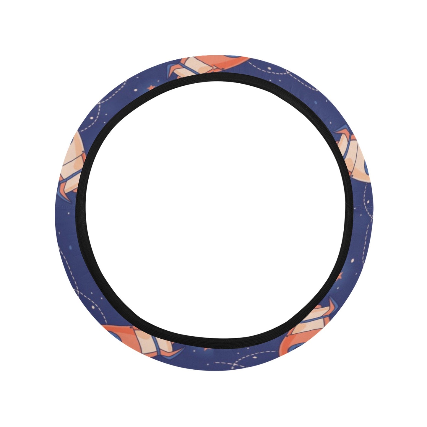 Space Astronaut Rocket Print Design LKS304 Steering Wheel Cover with Elastic Edge
