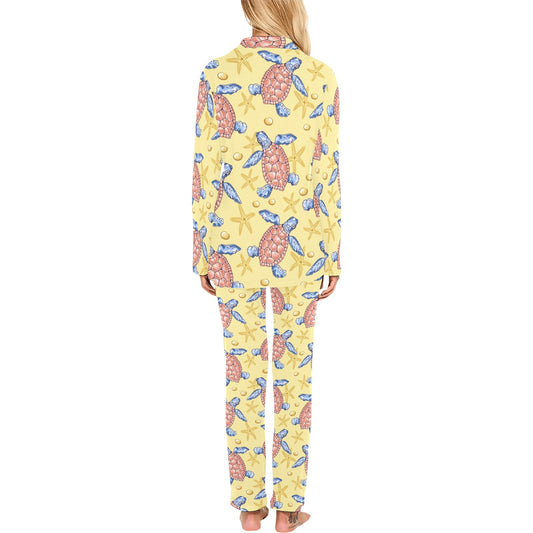 Sea Turtle Pattern Print Design T06 Women's Long Pajama Set