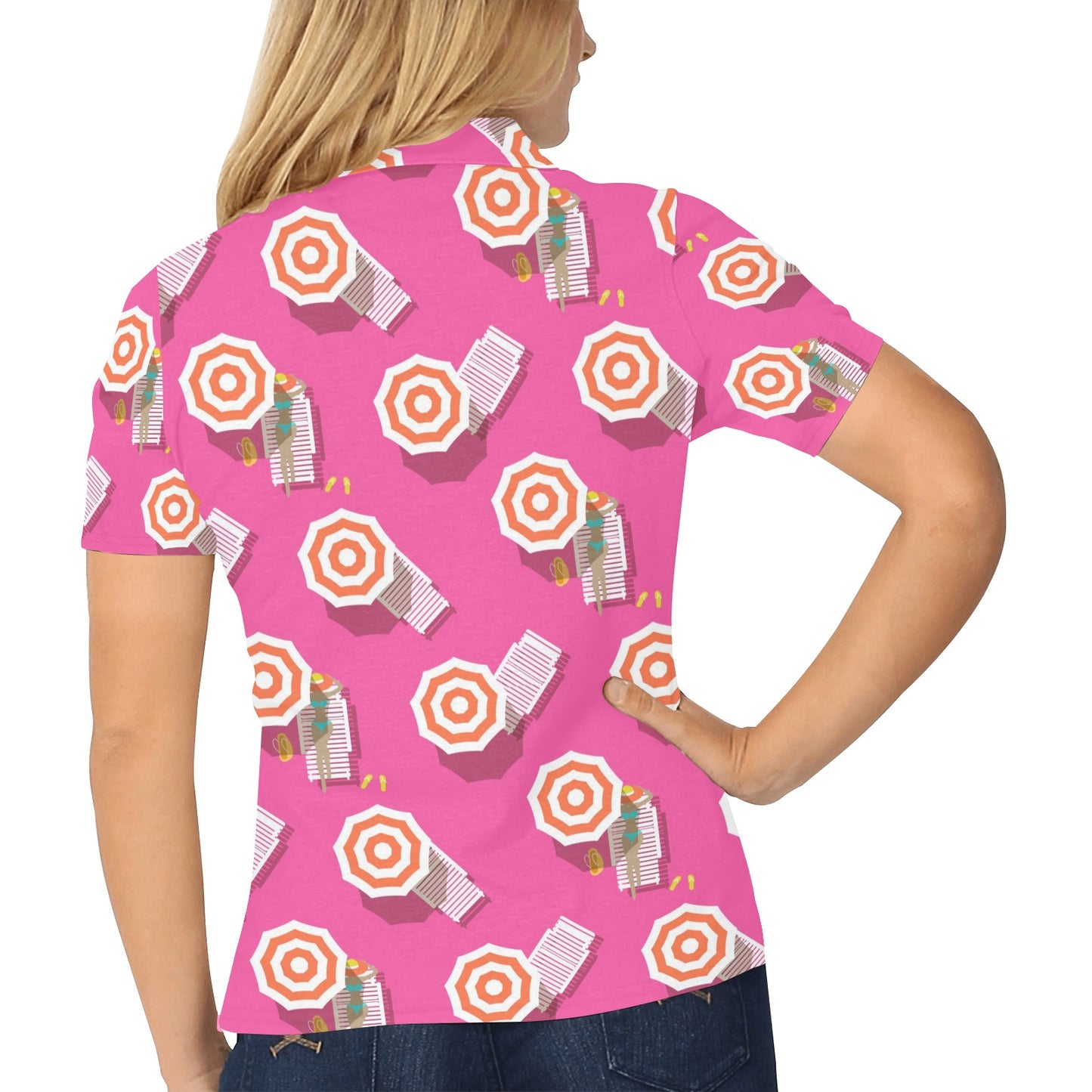 Beach Top View Umbrella Theme Women's Polo Shirt