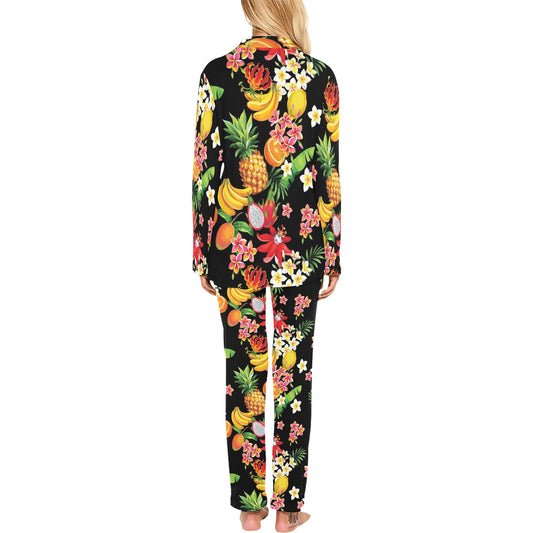 Tropical Fruits Pattern Print Design TF02 Women's Long Pajama Set