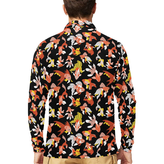 Goldfish Print Design LKS401 Long Sleeve Polo Shirt For Men's