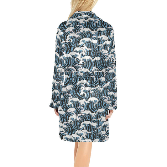 Surf Wave Pattern Print Women's Fleece Robe
