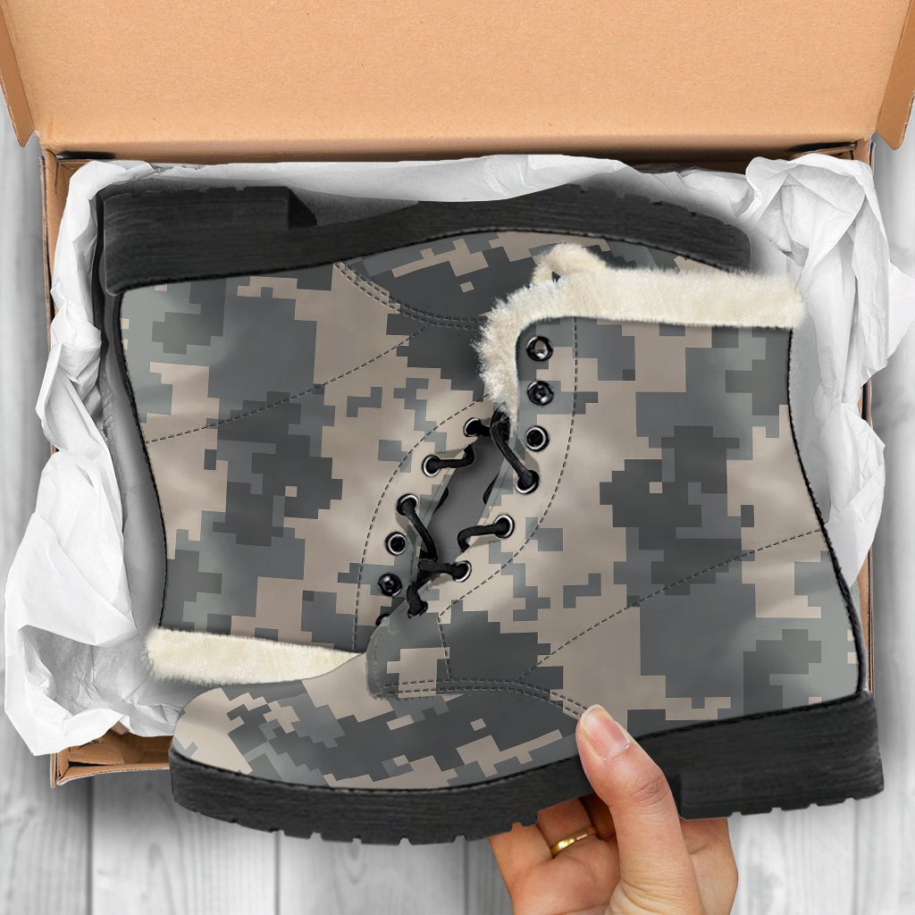 ACU Digital Camouflage Faux Fur Leather Boots-JTAMIGO.COM