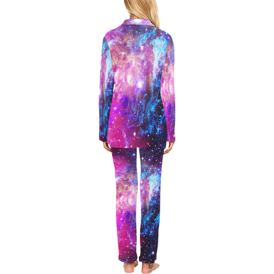 Galaxy Night Purple Space Print Women's Long Pajama Set