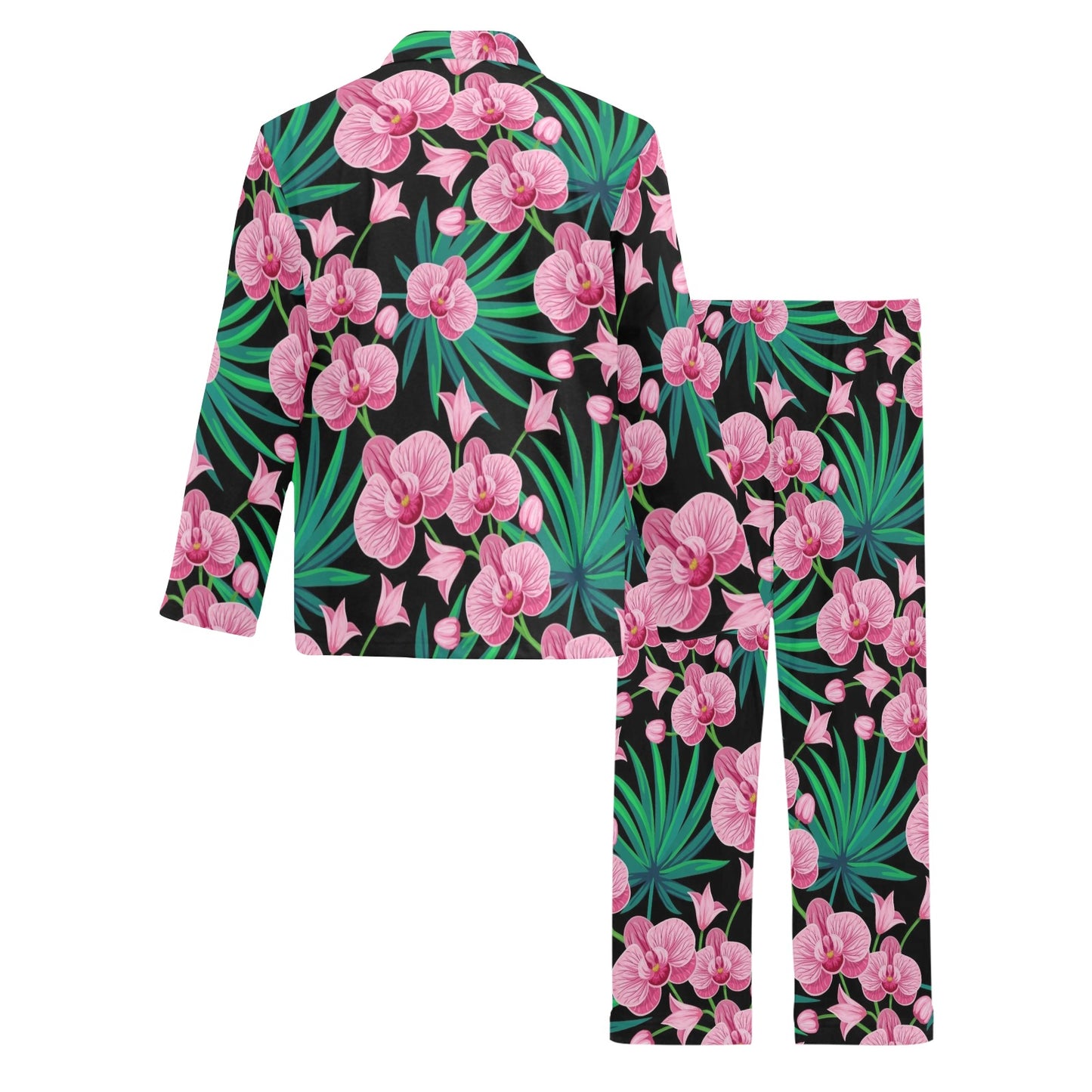 Orchid Pink Pattern Print Design OR06 Men's Long Pajama Set
