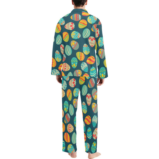Easter Eggs Pattern Print Design RB09 Men's Long Pajama Set