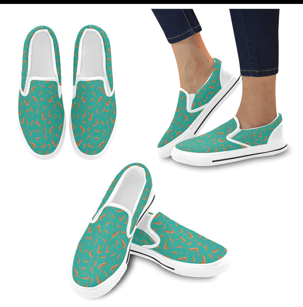 Shrimp Print Design LKS301 White Slip Ons Canvas Women's Shoes