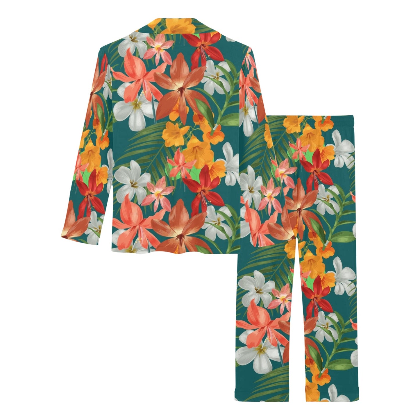 Amaryllis Pattern Print Design AL06 Women's Long Pajama Set