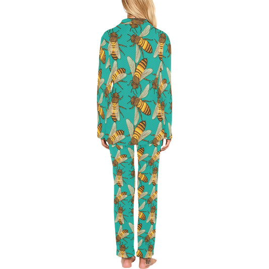 Bee Pattern Print Design BEE04 Women's Long Pajama Set