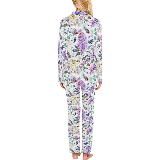 Lilac Pattern Print Design LI06 Women's Long Pajama Set