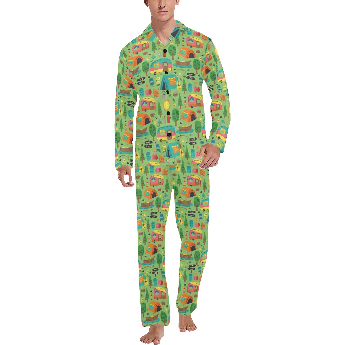 Camping Camper Pattern Print Design 04 Men's Long Pajama Set