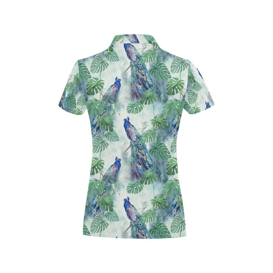 Peacock Pattern Print Design A02 Women's Polo Shirt