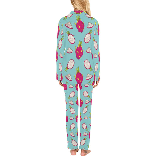 Dragonfruit Pattern Print Design DF01 Women's Long Pajama Set