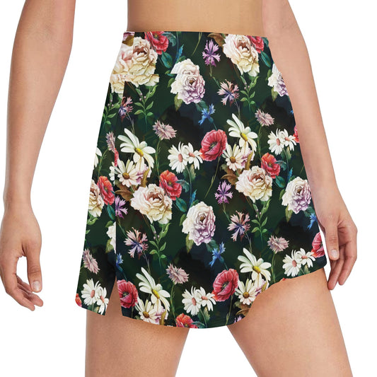 Summer Floral Print Design LKS303 17" Golf & Pickleball Skort with Pockets