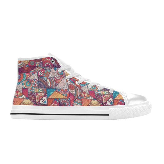 Patchwork Print Design LKS401 Men's High Top Canvas Shoes