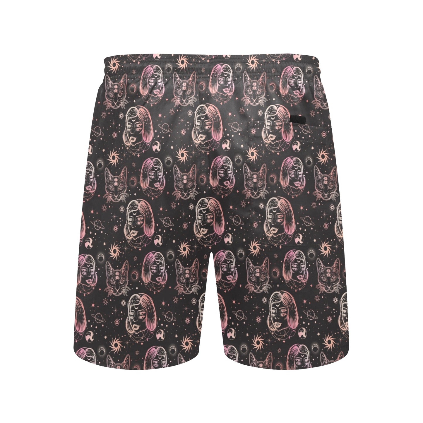 Third Eye Girl Cat Print Design LKS305 Men's Swim Trunks Beach Shorts