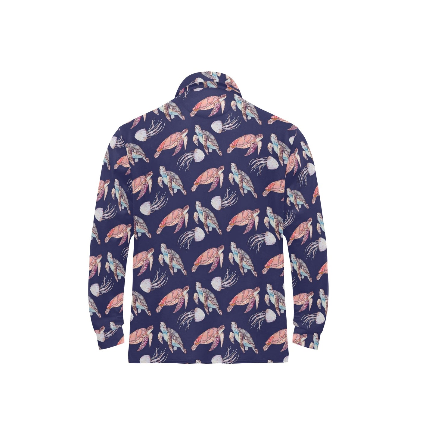 Sea Turtle With Jelly Fish Print Design LKS301 Long Sleeve Polo Shirt For Men's