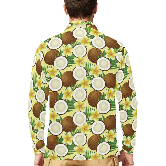 Coconut Pattern Print Design CN02 Long Sleeve Polo Shirt For Men's