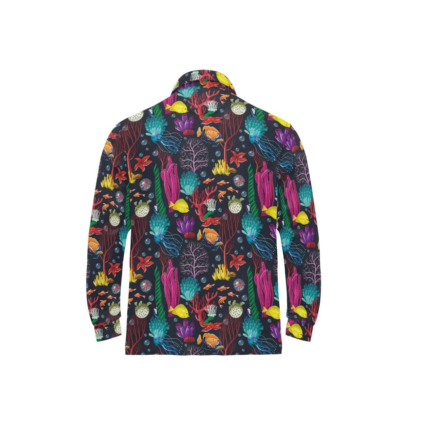 Underwater Cute Print Design LKS303 Long Sleeve Polo Shirt For Men's