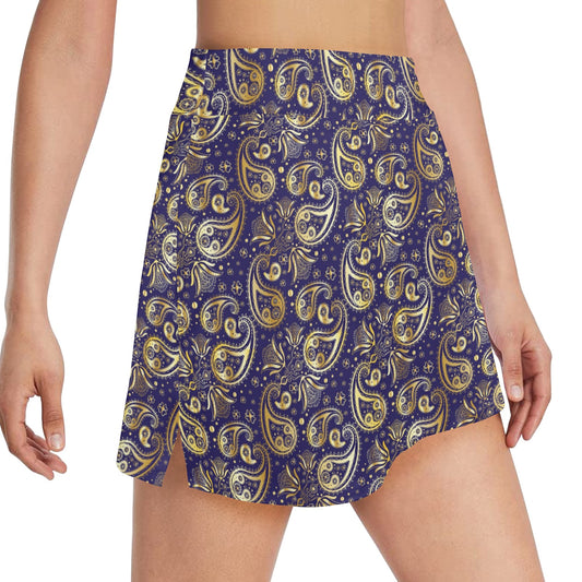 Paisley Blue Yellow Design Print 17" Golf & Pickleball Skort with Pockets