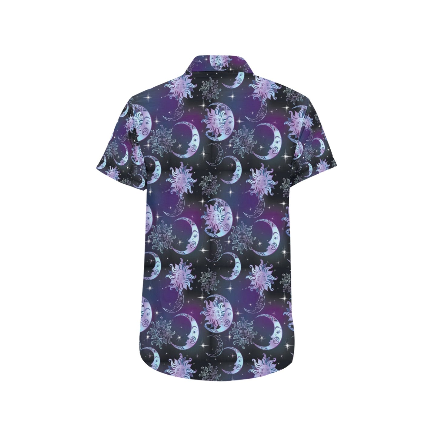 Sun Moon Print Design LKS303 Men Short Sleeve Button Up Shirt