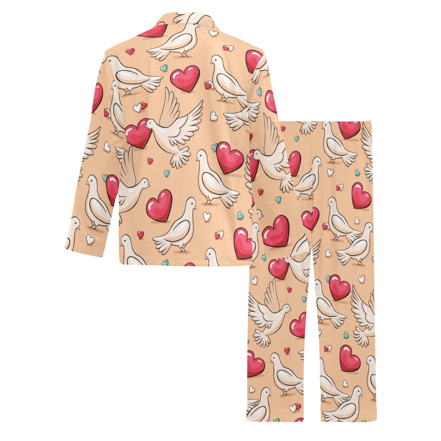Pigeon Heart Pattern Print Design 04 Men's Long Pajama Set