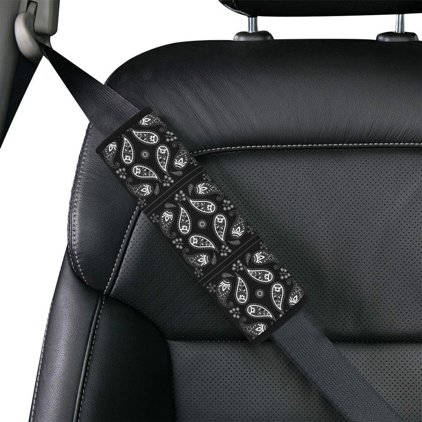 Bandana Paisley Black Print Design LKS308 Car Seat Belt Cover