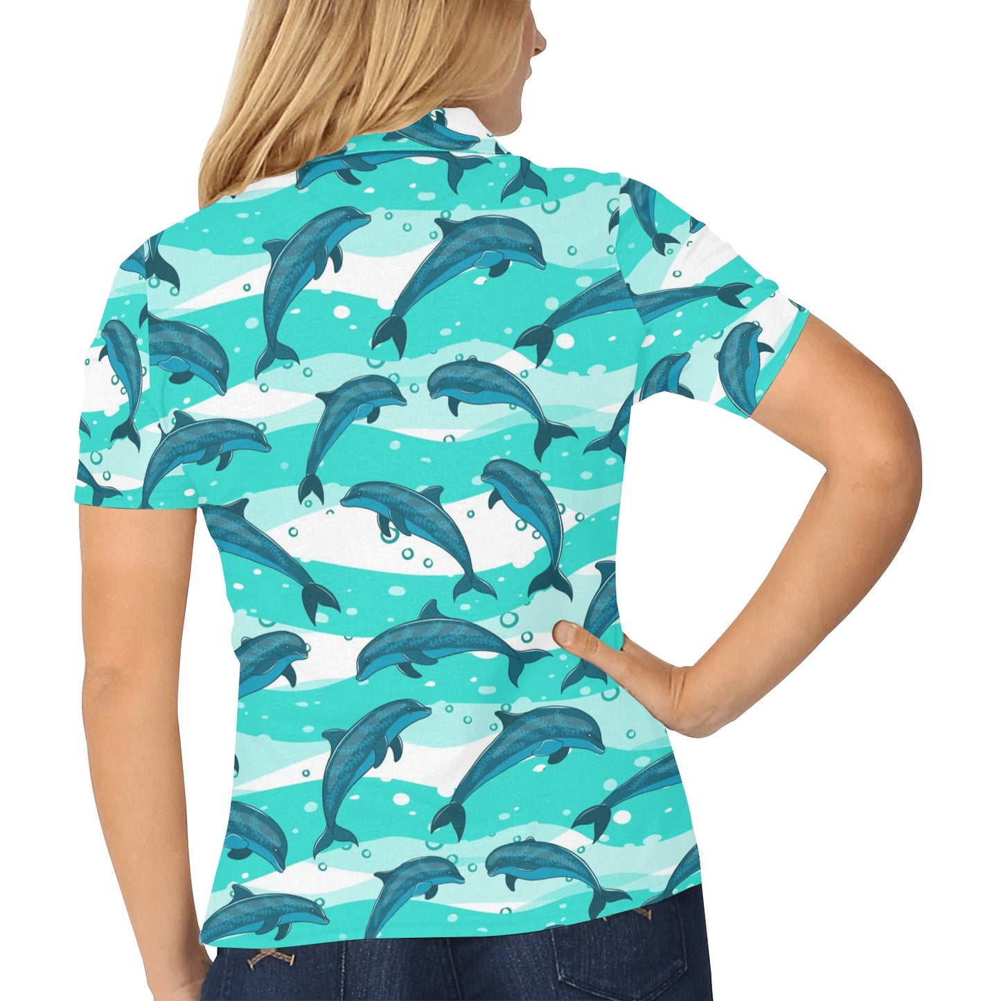 Dolphin Design Print Pattern Women's Polo Shirt