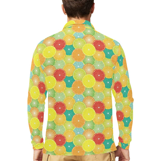 Citrus Pattern Print Design 01 Long Sleeve Polo Shirt For Men's