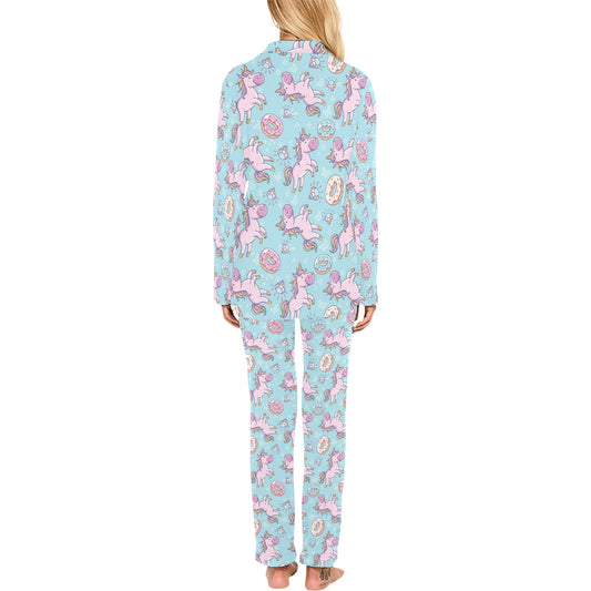 Donut Unicorn Pattern Print Design DN016 Women's Long Pajama Set