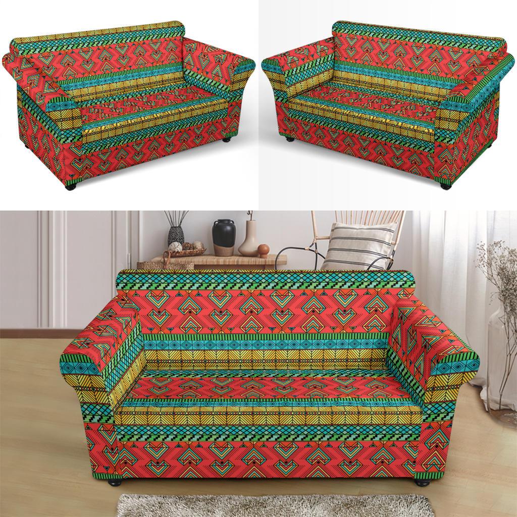 African Colorful Zigzag Print Pattern Loveseat Slipcover-JTAMIGO.COM
