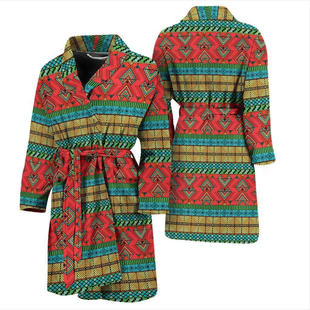 African Colorful Zigzag Print Pattern Men Bath Robe-JTAMIGO.COM