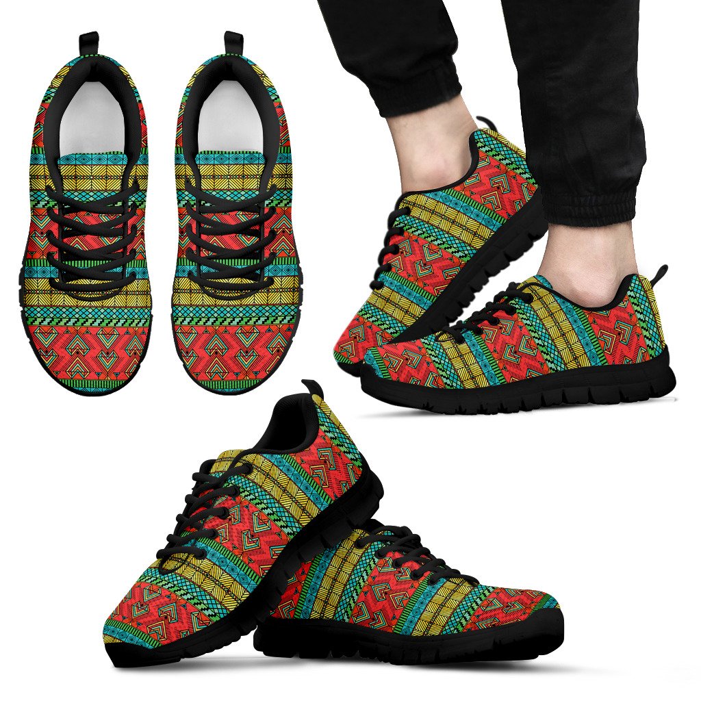 African Colorful Zigzag Print Pattern Men Sneakers Shoes