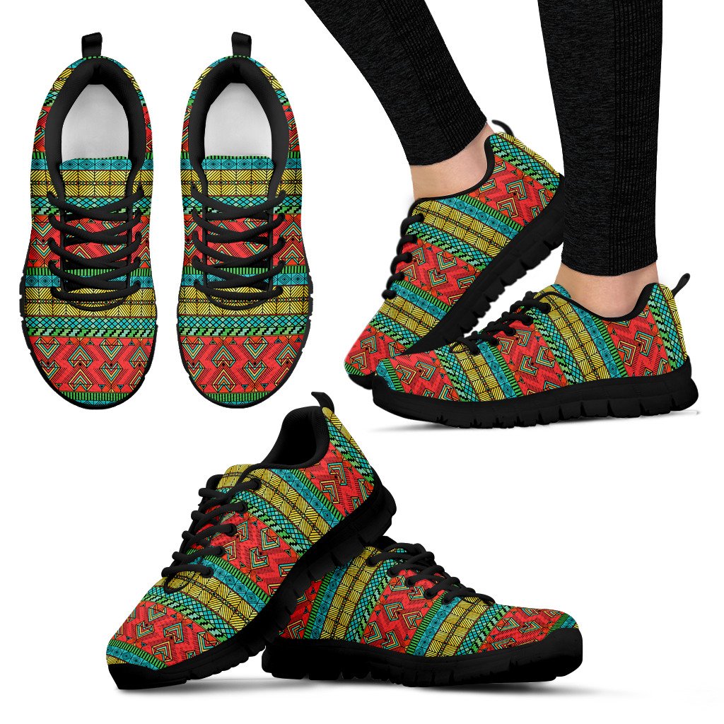 African Colorful Zigzag Print Pattern Women Sneakers Shoes